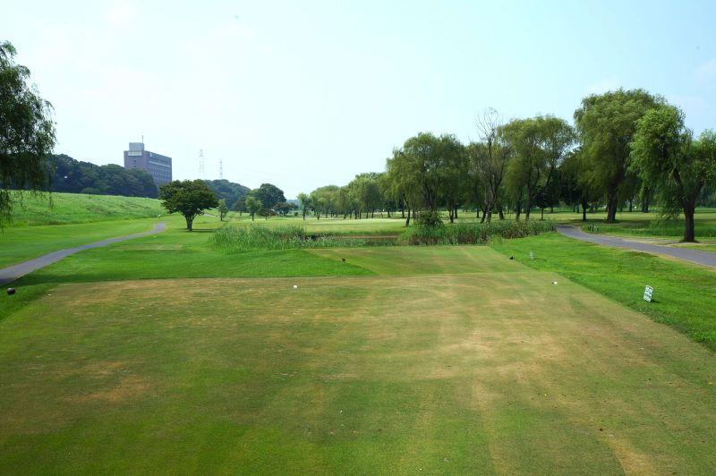 OUTの9番の池越えショートホール