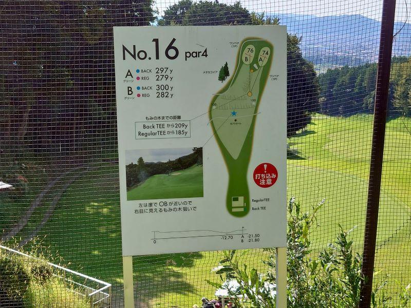 16番ホール攻略の為の案内看板