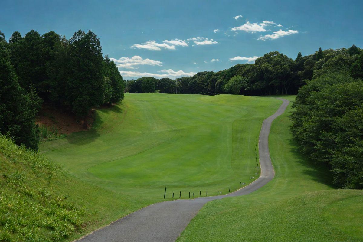 広々とした谷越えの11番ミドルホール。右手前にOBあり