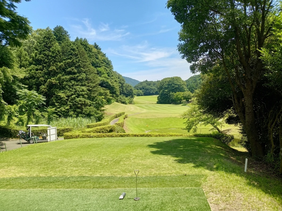 南9番ホール（414Y・Par5）クリーク越えのティーショット方向