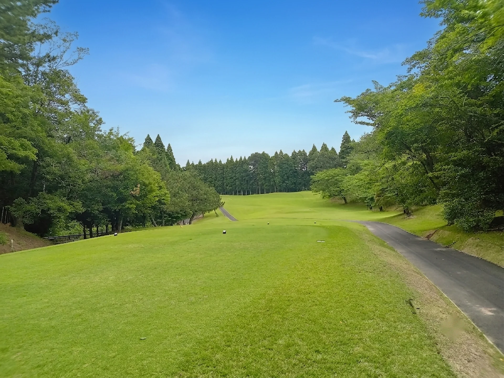 東コース4番ホール（390Y・Par4）左ドッグレッグのティーショット方向