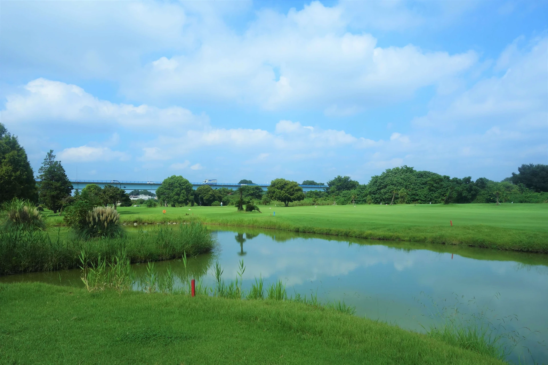 池越しに望む17番ホール